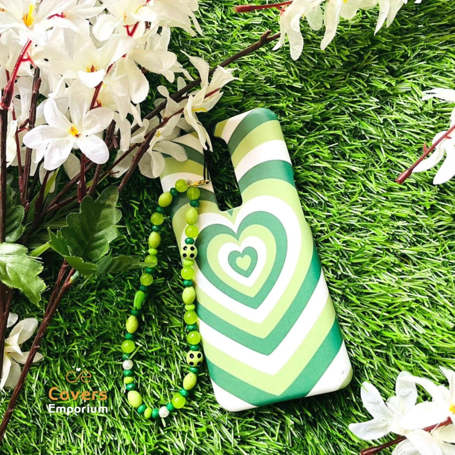 Green Heart Hard Case with Beautiful Charm