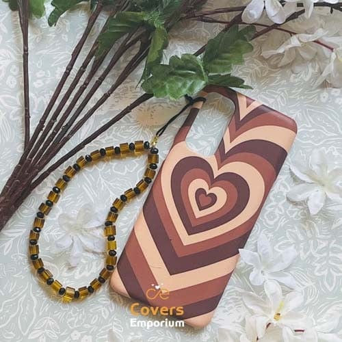 Brown y2k heart case with beautiful charm