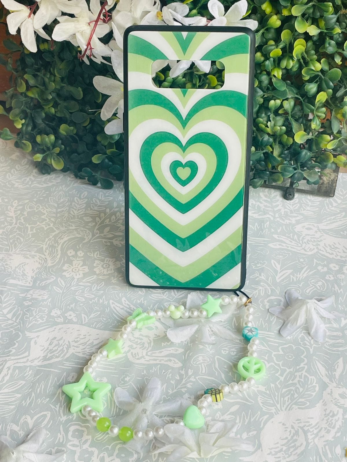 Y2K Green heart case with phone charm