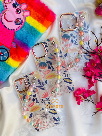 Transparent Floral Design Phone case with Chain