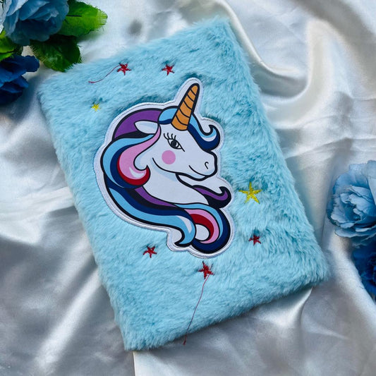 Cute Blue Unicorn Fur Diary