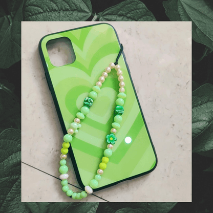 Y2K Heart Glass cases with hanging beads