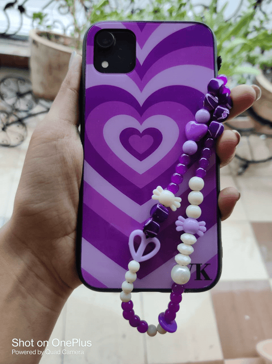 Y2K Purple Heart Glass cases with hanging beads