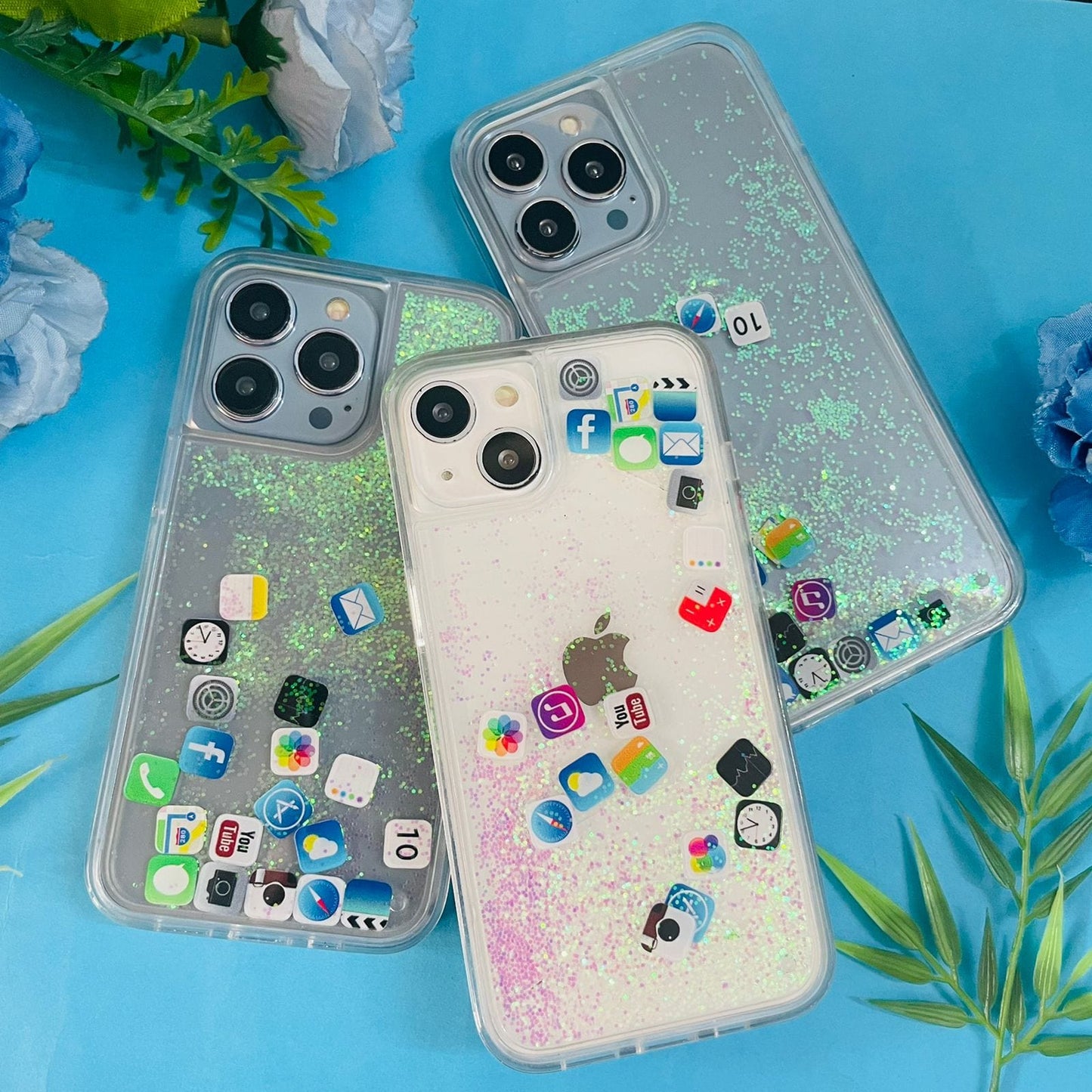 Iphone Social Media Icons Moving Glitter Liquid Silicone Case